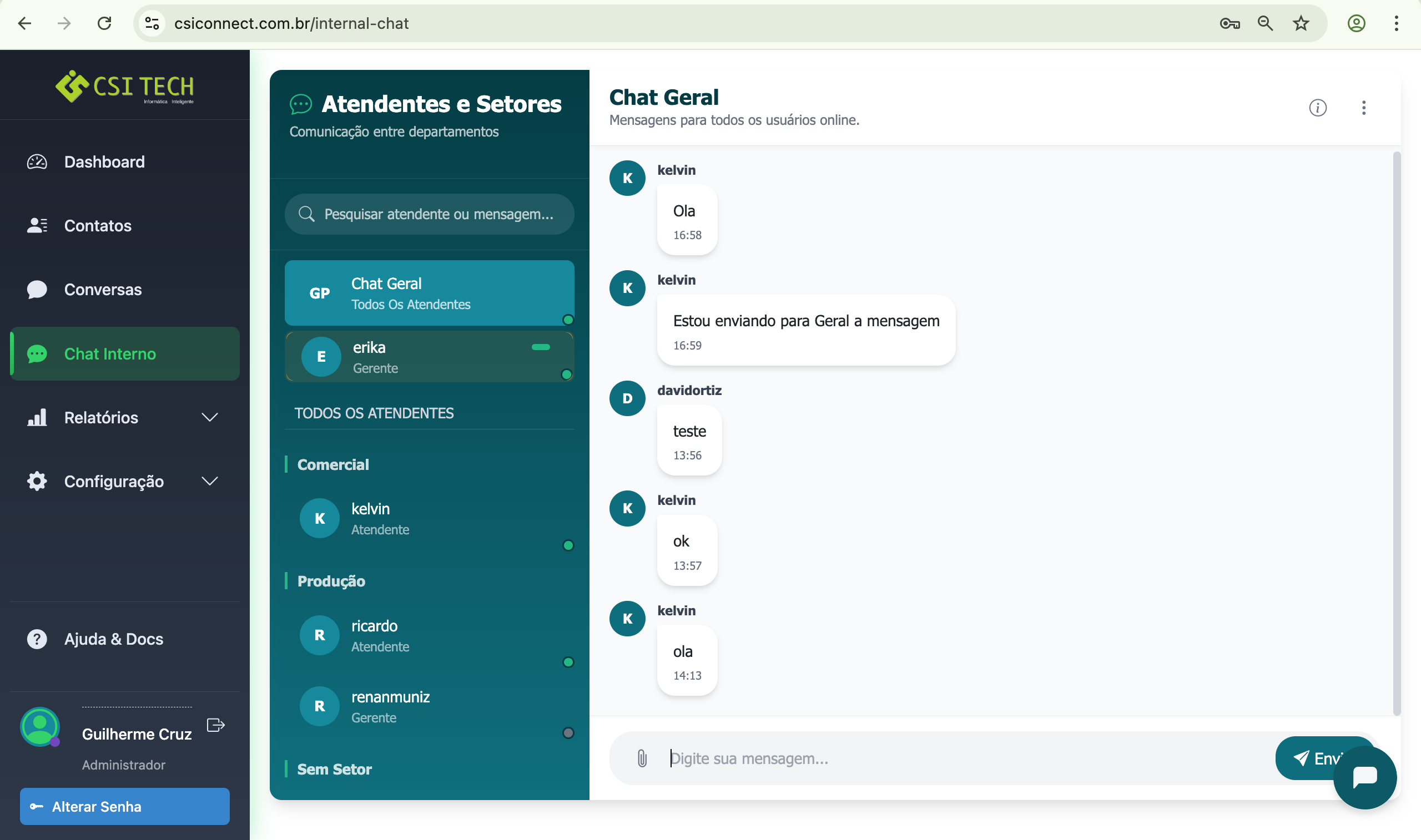 Conversas com barra verde indicando nova mensagem