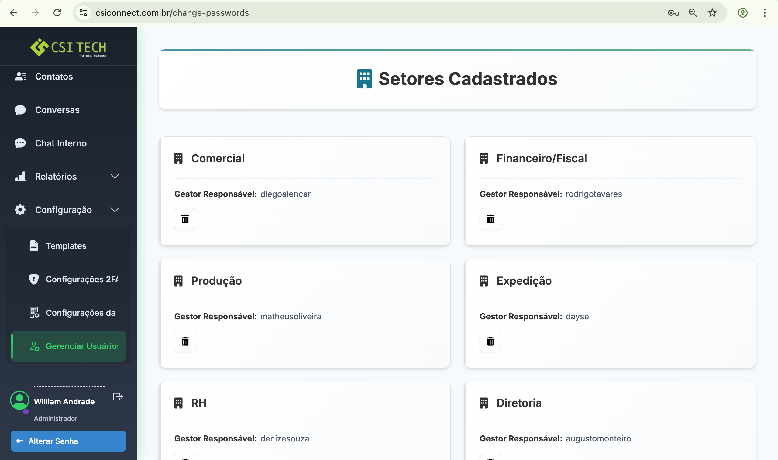 Tela do Gerenciamento de Usuários