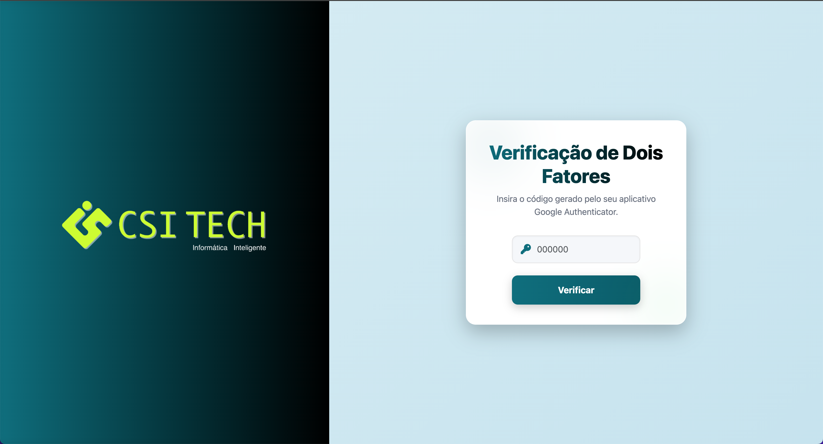 Tela de verificação com Google Authenticator